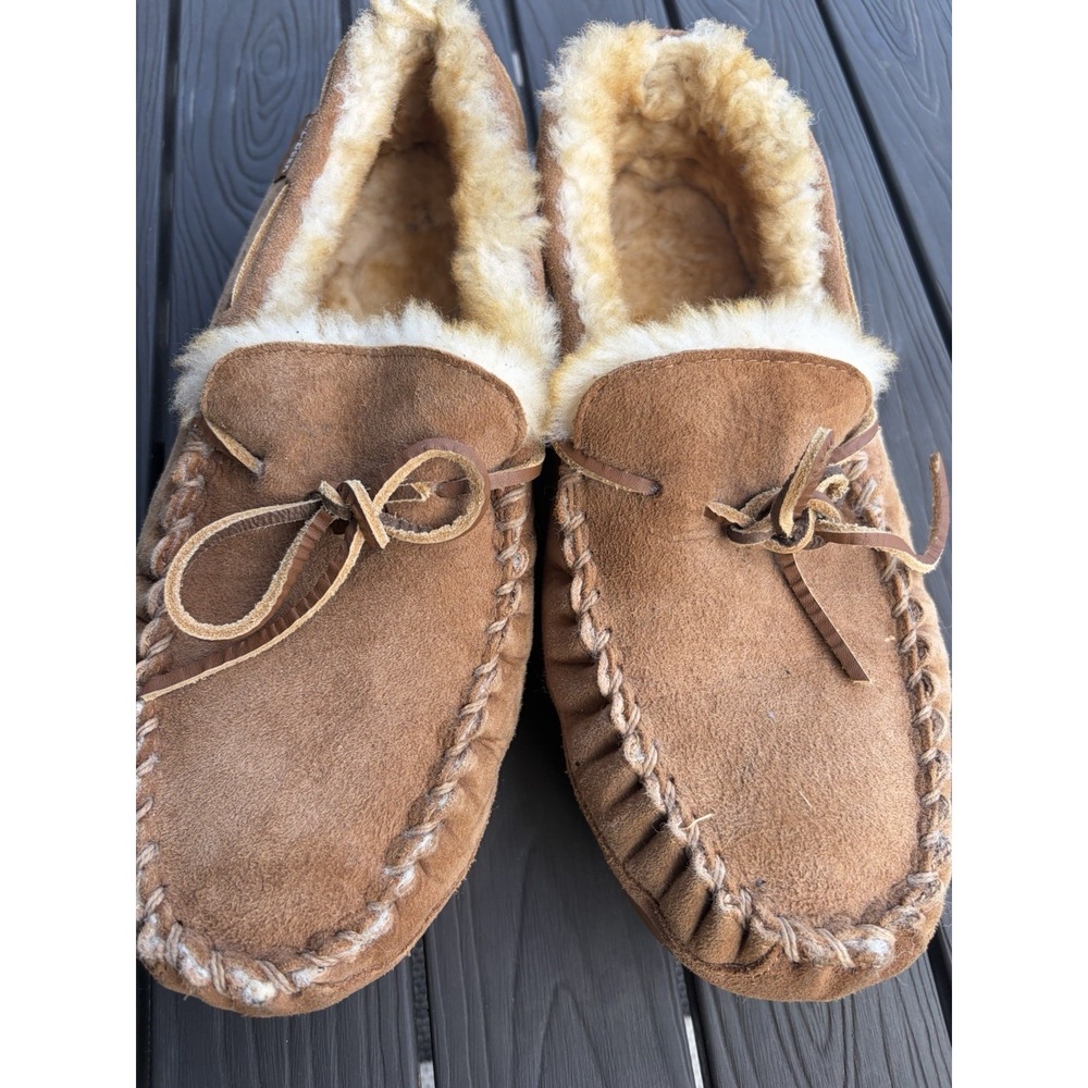 LL Bean Wicked Good Moccasins Shearling Slippers Men's size 9M Brown